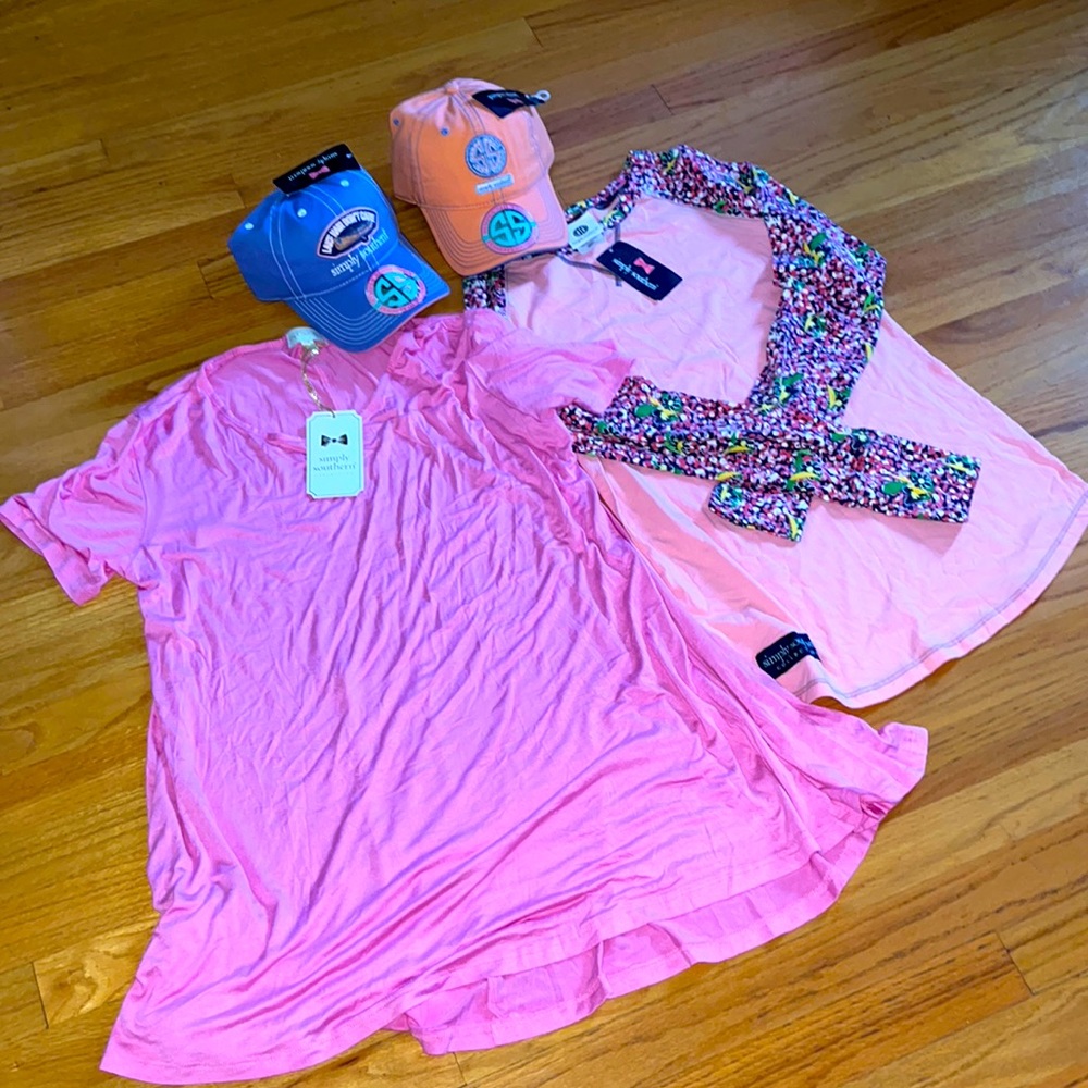 Simply Southern Lot. 2 hats, 1 shirt, 1 dress/tunic.